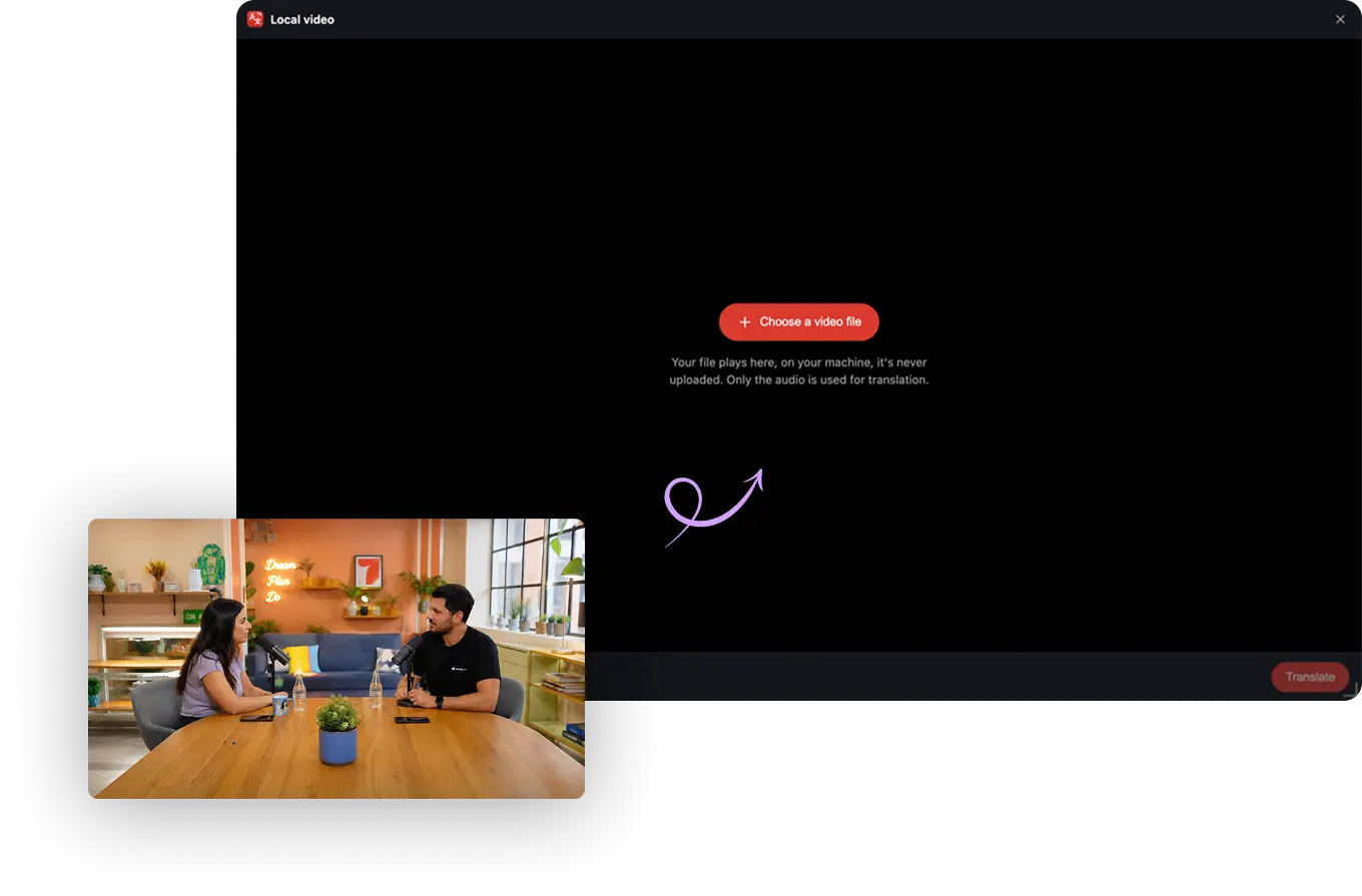 AnyDub local video upload and translation interface