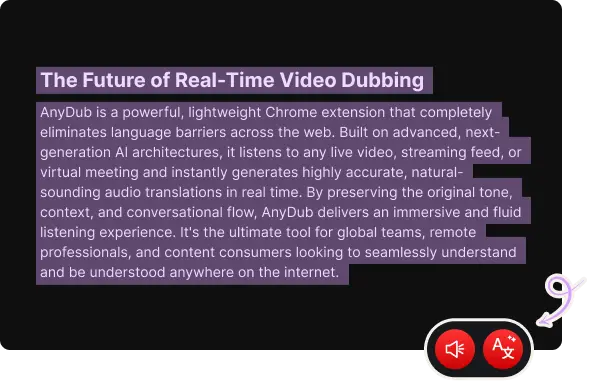 A paragraph of selected text on a web page with the AnyDub translate and read-aloud buttons beside it.