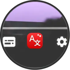 The YouTube player control bar: the AnyDub button sits between the captions button and the settings gear, with a Translate this video tooltip above it.